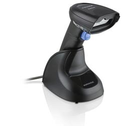 QuickScan QD2200, Black, Right Facing, Upright in Stand