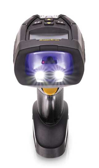 PowerScan 9600 DPX, Cordless Model, Front Facing with Blue Lights and Display