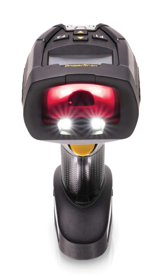PowerScan 9600 DPX, Cordless Model, Front Facing with Red Lights and Display